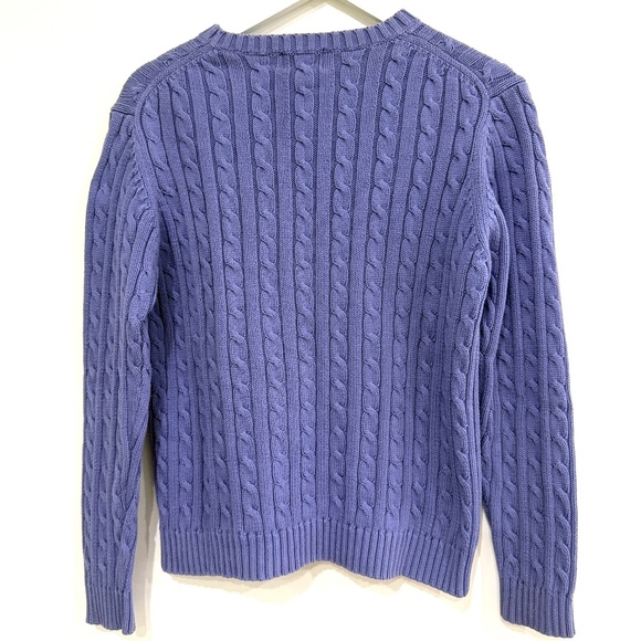 Vintage L.L. Bean Women's Large Lavender Cable Knit Fisherman Cotton Sweater Y2K - Picture 3 of 4